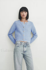 Gold Button Textured Knit Cardigan