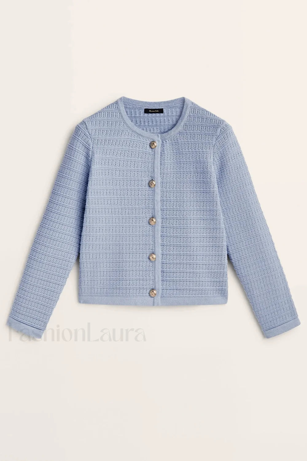 Gold Button Textured Knit Cardigan Blue / S