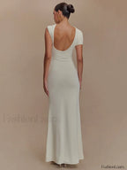 Gold Clasp Ruched Bodycon Maxi Dress