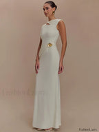 Gold Clasp Ruched Bodycon Maxi Dress