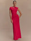 Gold Clasp Ruched Bodycon Maxi Dress Rose Red / S