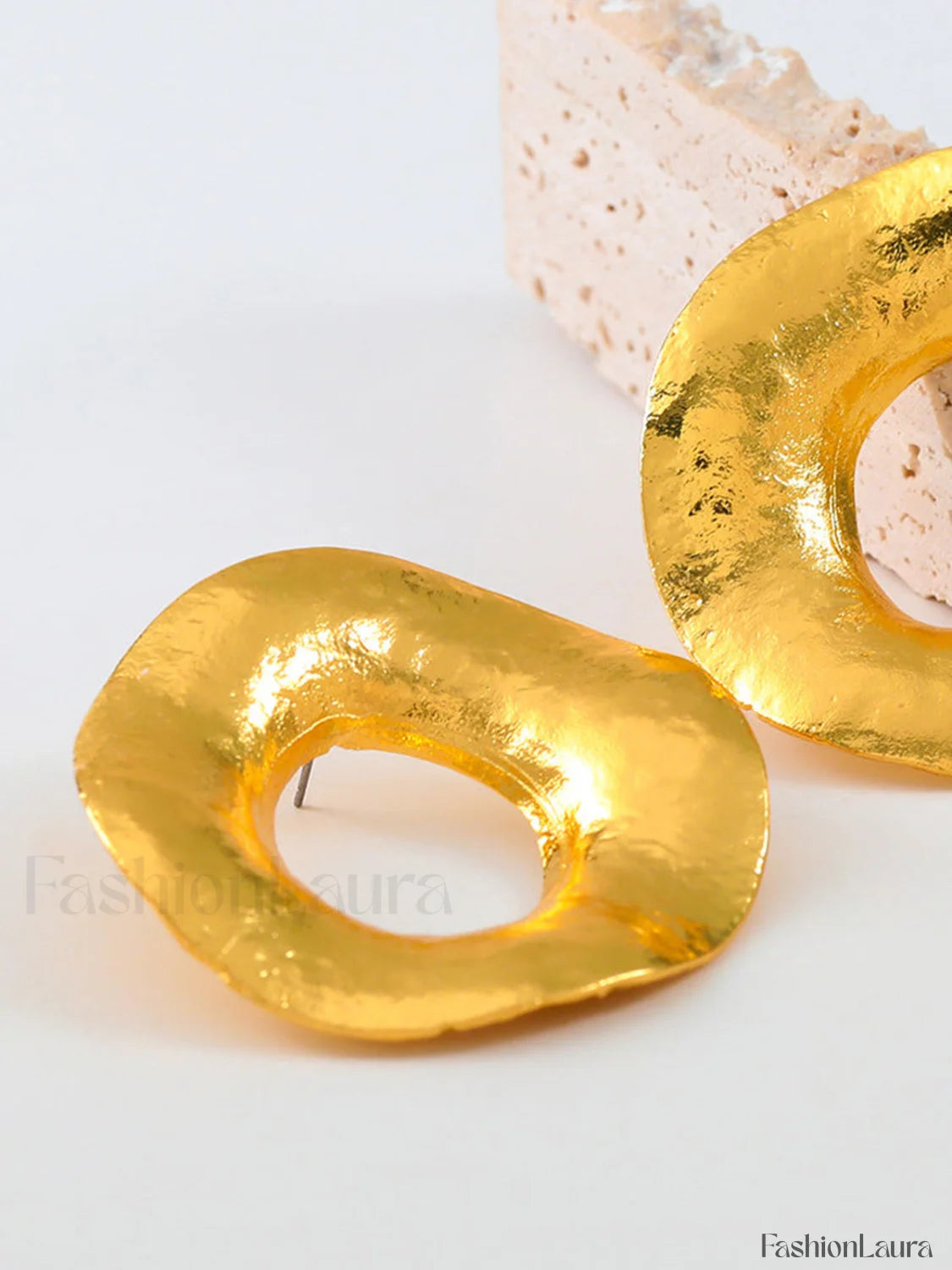 Gold Textured Metal Trendy Round Stud Earrings Golden / One Size Earrings