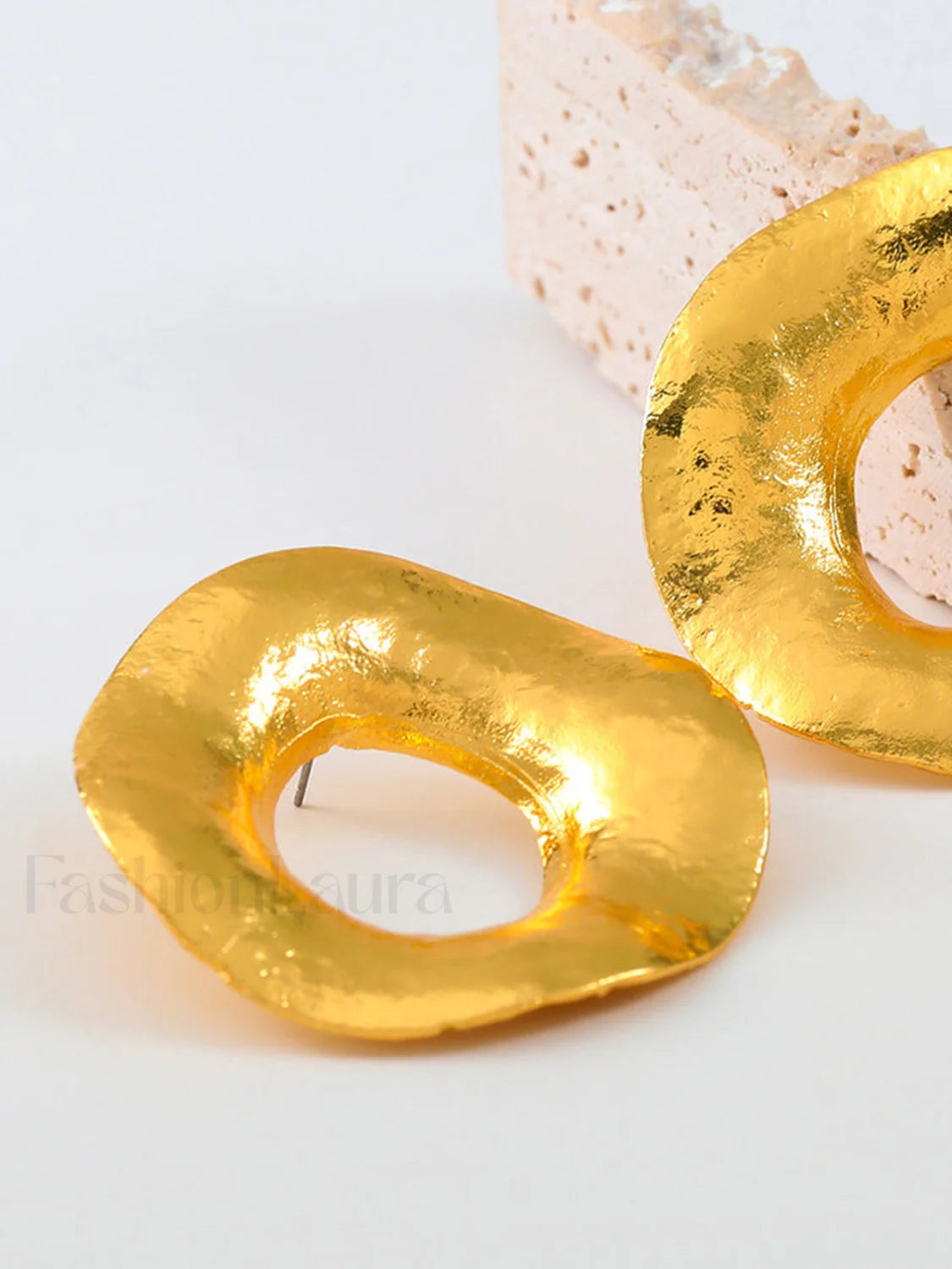 Gold Textured Metal Trendy Round Stud Earrings Secondary image