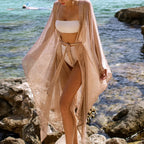 Golden Shiny Tie Waist Cover Up A / One Size