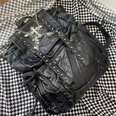 Goth Black Punk Rivet Chain Skeleton Fashion Women Backpack Bag Black / 40X35cm