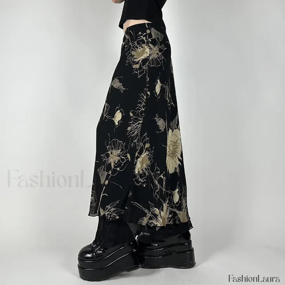 Goth Floral Double Layer Skirt