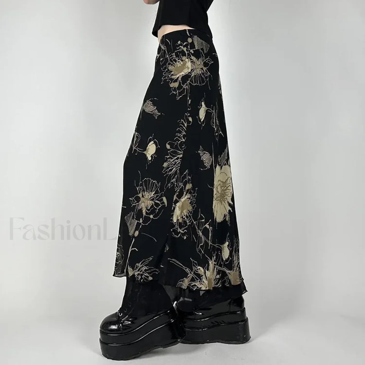 Goth Floral Double Layer Skirt