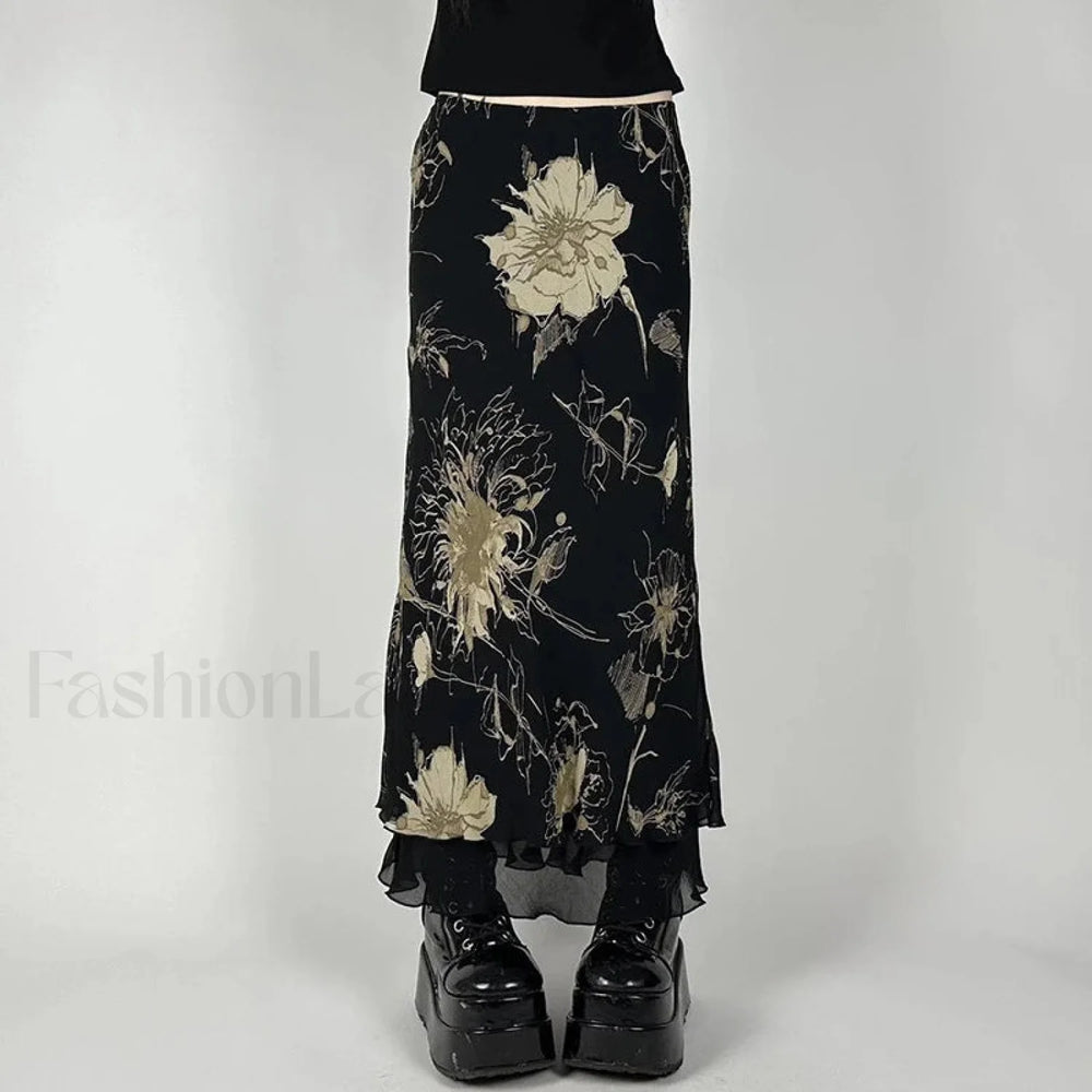 Goth Floral Double Layer Skirt