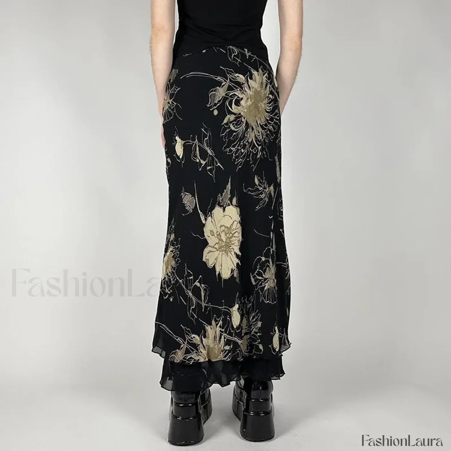 Goth Floral Double Layer Skirt Black / S