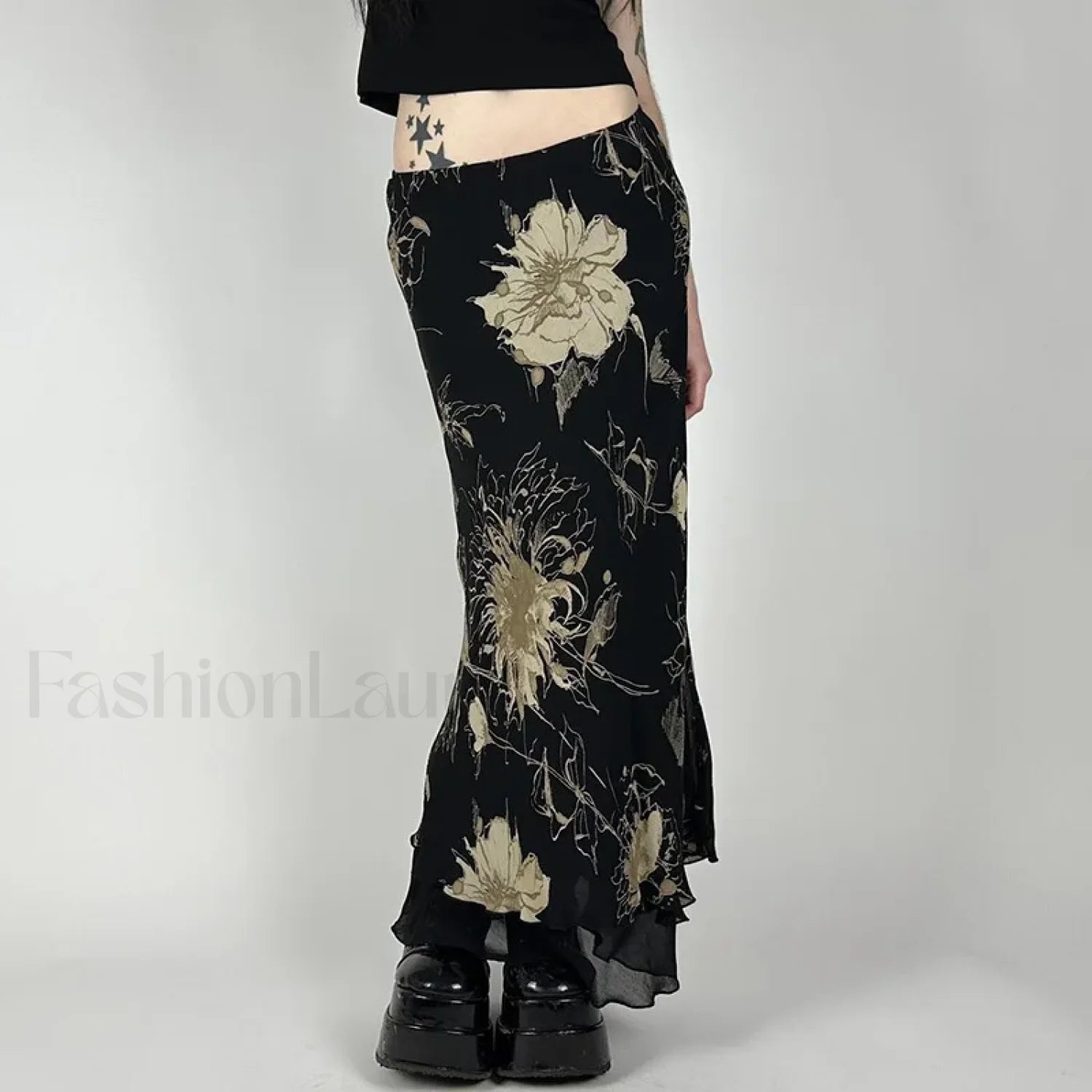 Goth Floral Mesh Double Layer Skirt