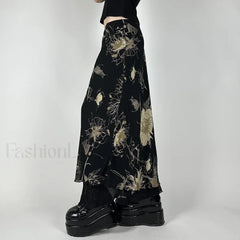 Goth Floral Mesh Double Layer Skirt