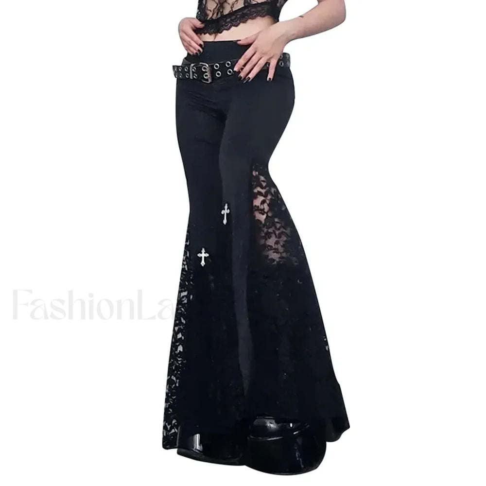 Goth Mall Flared Pants for Halloween Black / S