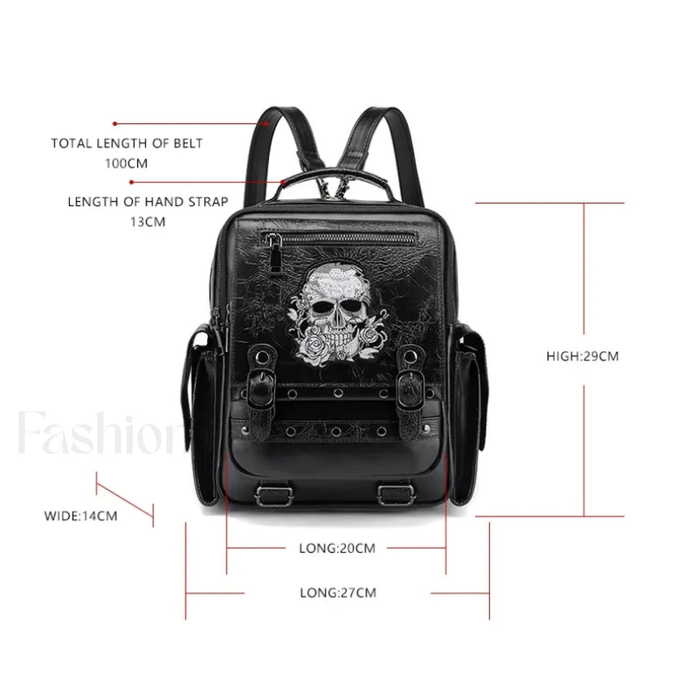 Goth Style Large Capacity Skull Multi function Unisex Waterproof Backpack Black