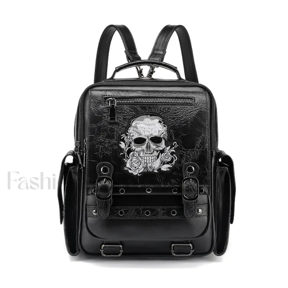 Goth Style Large Capacity Skull Multi function Unisex Waterproof Backpack Black