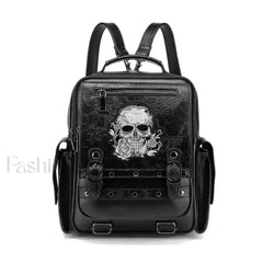 Goth Style Large Capacity Skull Multi function Unisex Waterproof Backpack Black