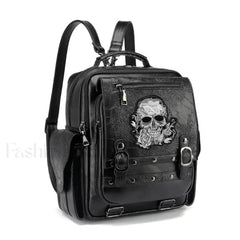 Goth Style Large Capacity Skull Multi function Unisex Waterproof Backpack Black