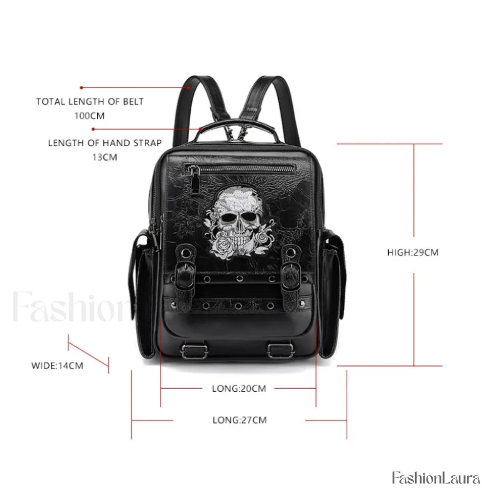 Goth Style Large Capacity Skull Multi function Unisex Waterproof Backpack Black