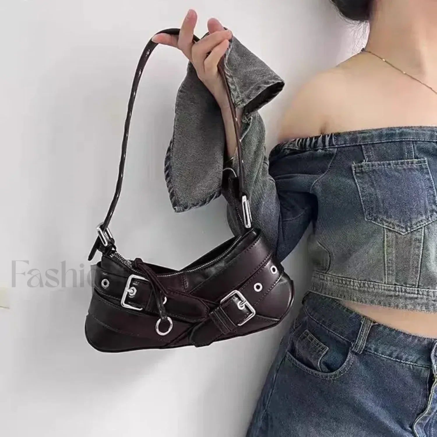Goth Y2K Punk Rivet Chain School PU Leather Skeleton Fashion Women Backpack Bag Main image
