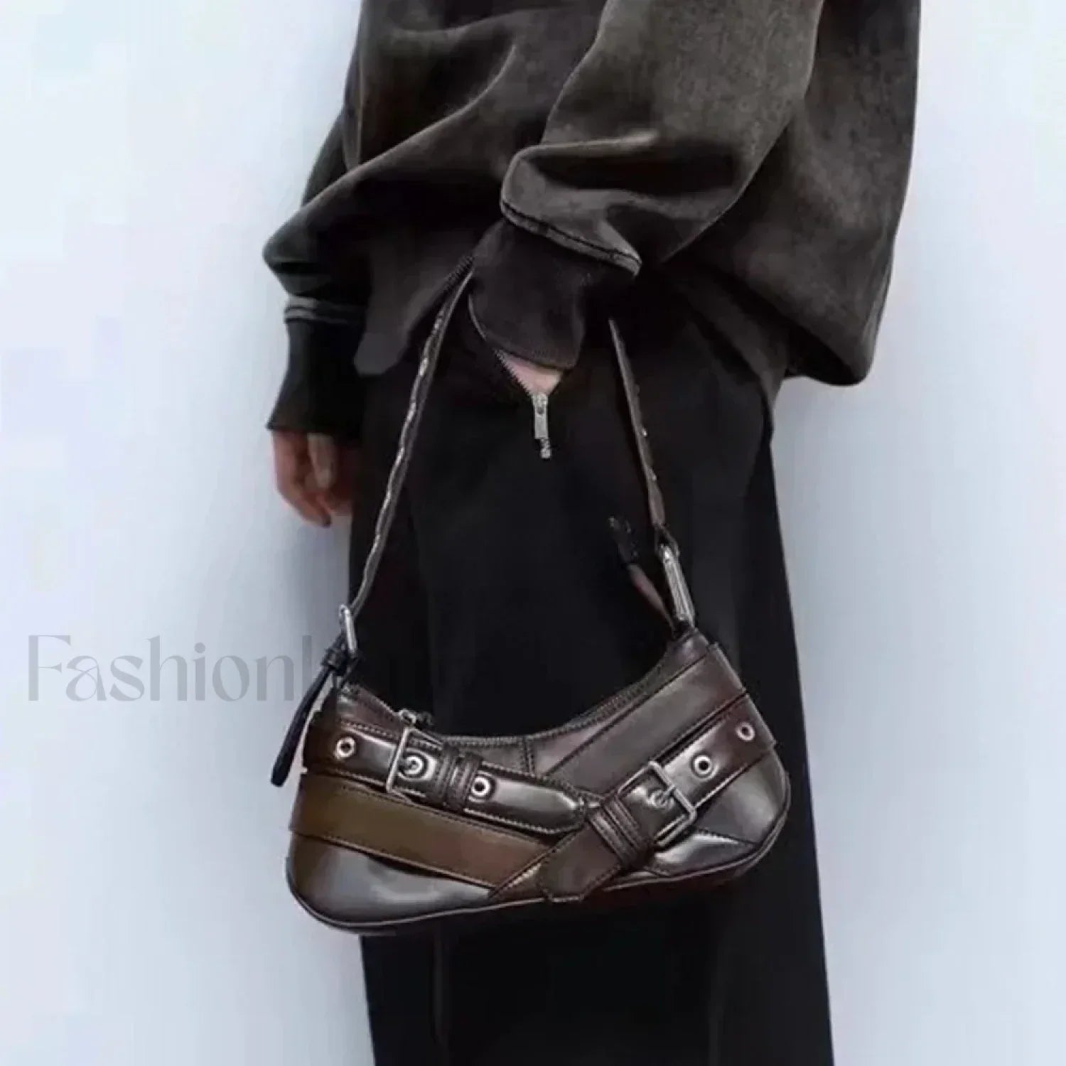 Goth Y2K Punk Rivet Chain School PU Leather Skeleton Fashion Women Backpack Bag Secondary image