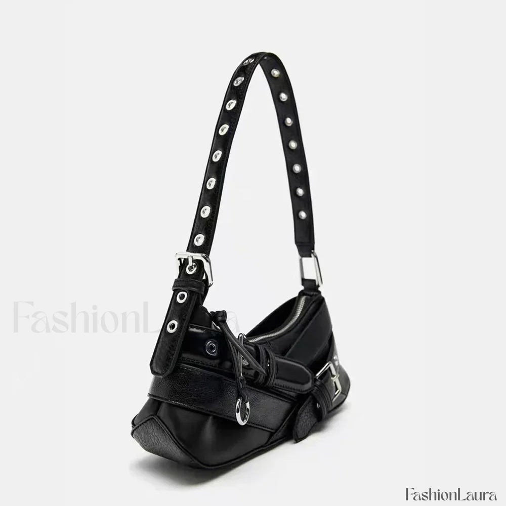 Goth Y2K Punk Rivet Chain School PU Leather Skeleton Fashion Women Backpack Bag