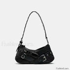 Goth Y2K Punk Rivet Chain School PU Leather Skeleton Fashion Women Backpack Bag Black / 11x27x8cm