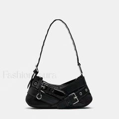 Goth Y2K Punk Rivet Chain School PU Leather Skeleton Fashion Women Backpack Bag Black / 11x27x8cm