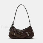 Goth Y2K Punk Rivet Chain School PU Leather Skeleton Fashion Women Backpack Bag coffee / 11x27x8cm