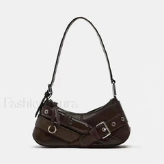 Goth Y2K Punk Rivet Chain School PU Leather Skeleton Fashion Women Backpack Bag coffee / 11x27x8cm