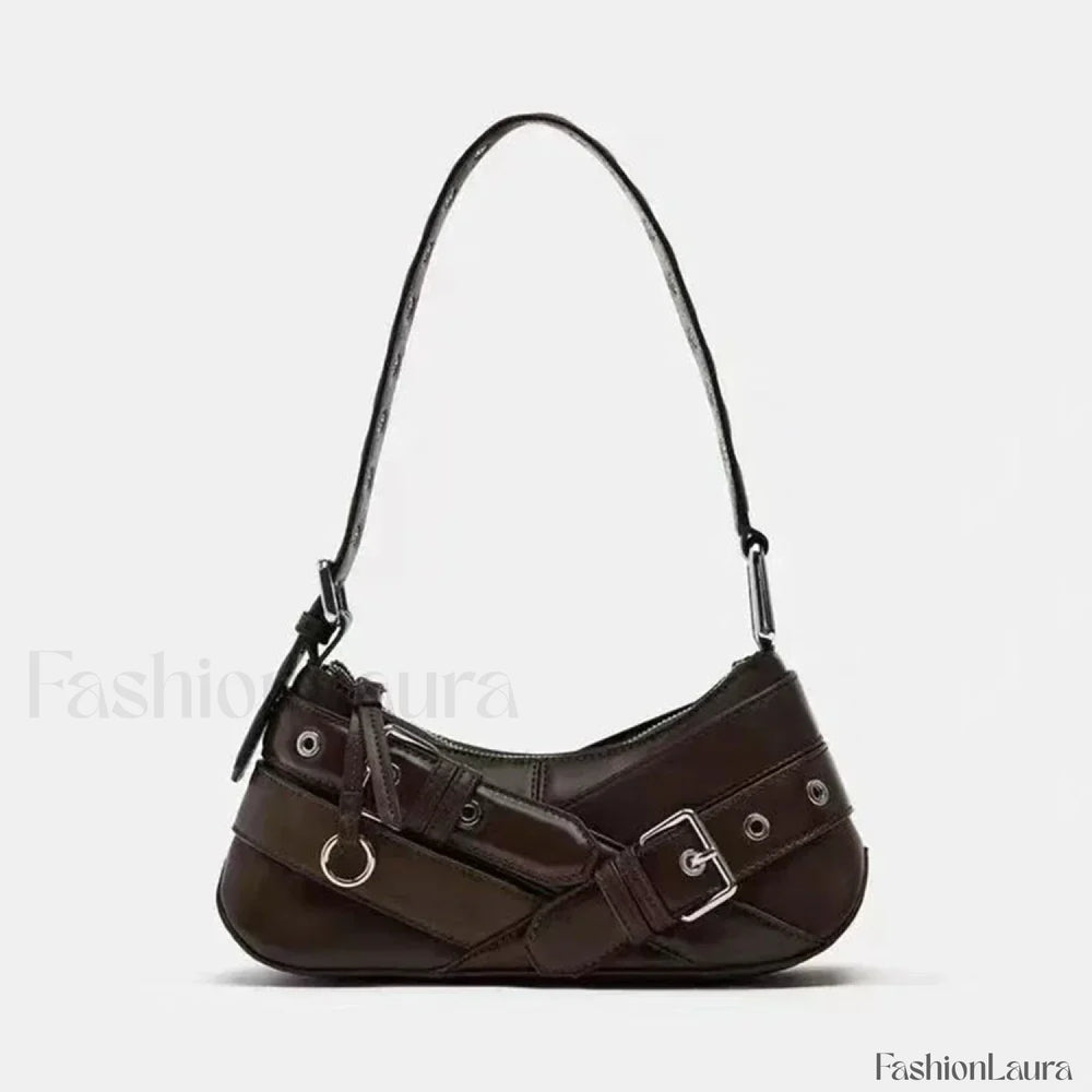 Goth Y2K Punk Rivet Chain School PU Leather Skeleton Fashion Women Backpack Bag coffee / 11x27x8cm