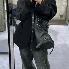 Gothic Big Metal Dark Chic Messenger Harajuku Cool Motobiker Rivets Volume Bag Black
