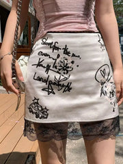 Gothic Lace Print Retro Skirt