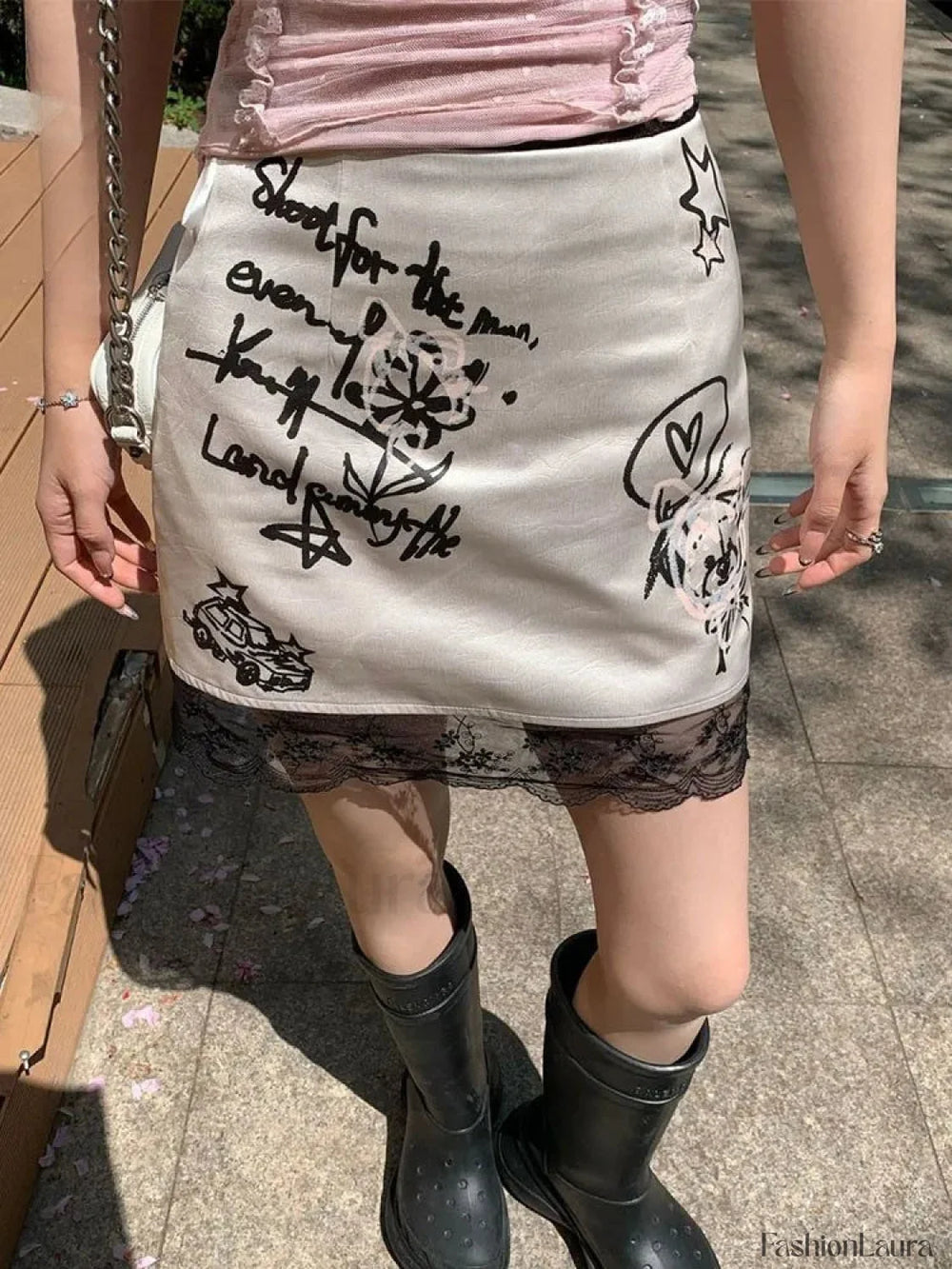 Gothic Lace Print Retro Skirt