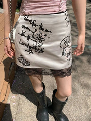 Gothic Lace Print Retro Skirt