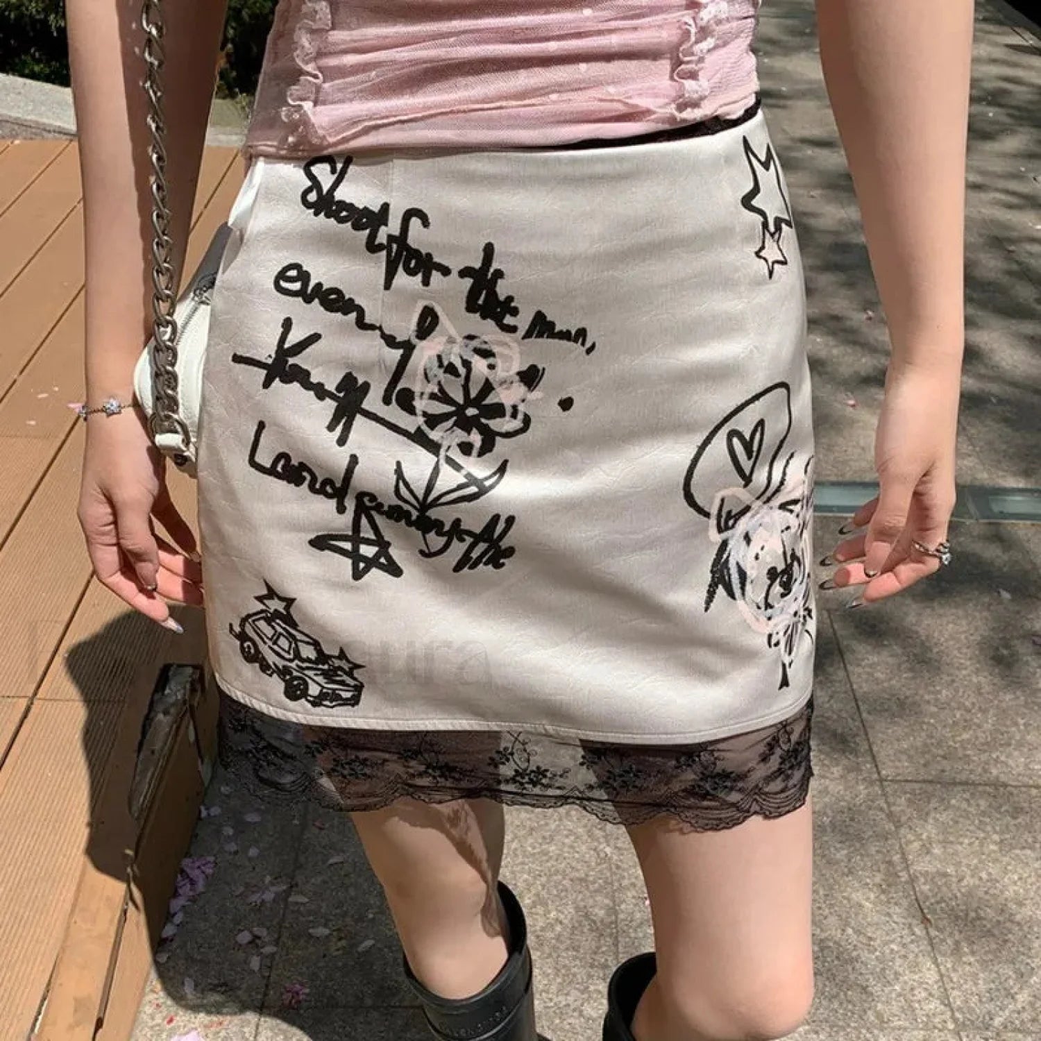 Gothic Lace Print Retro Skirt as photo / S Main image