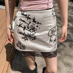 Gothic Lace Print Retro Skirt as photo / S