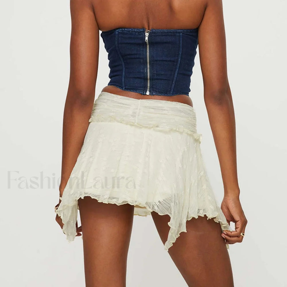 Gothic Lace Ruched Mini Skirt