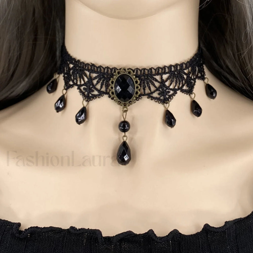 Gothic Lolita Lace Palace Necklace BLACK