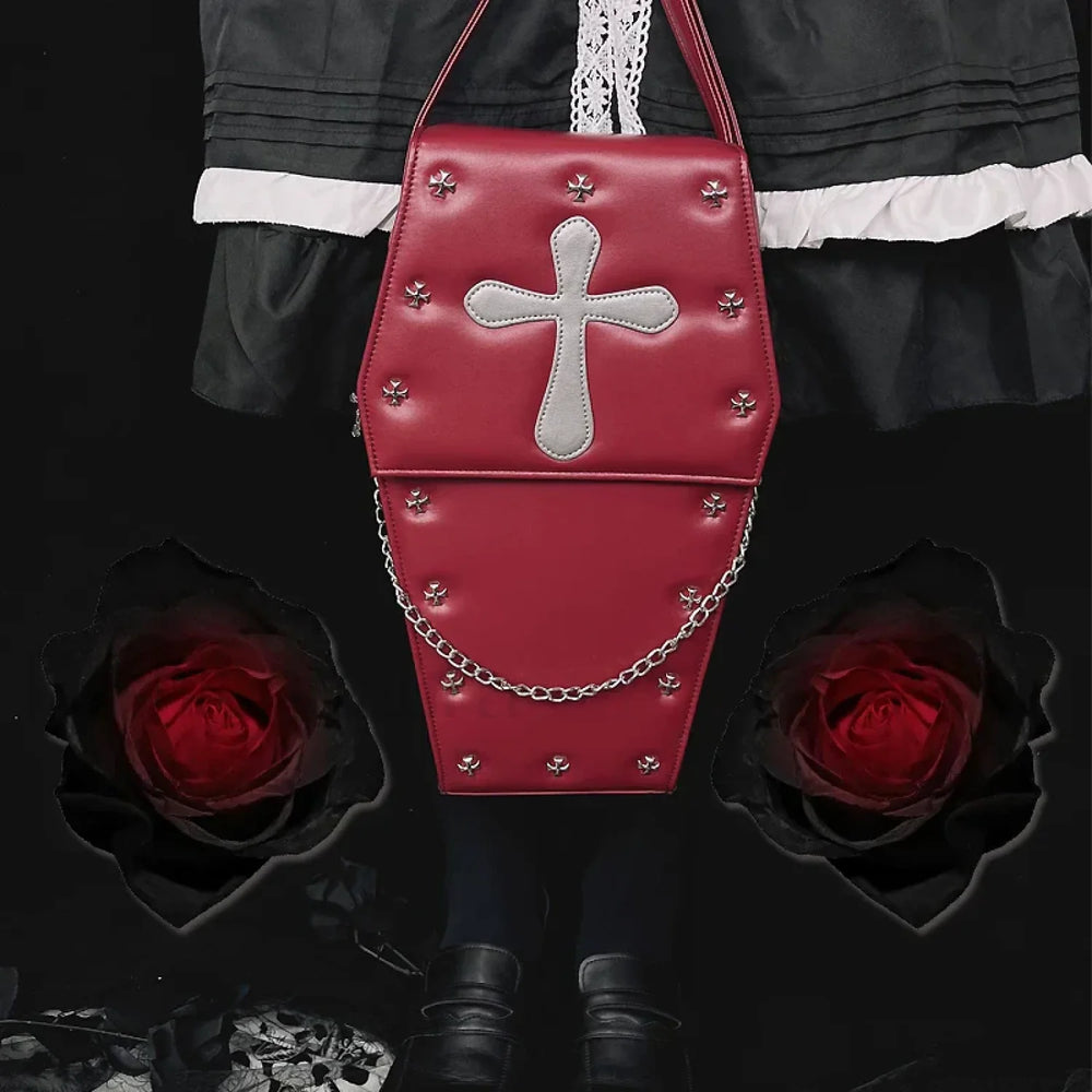 Gothic Vampire Coffin Shape Punk Lolita School Crossbody Halloween Wine / 21X9X35