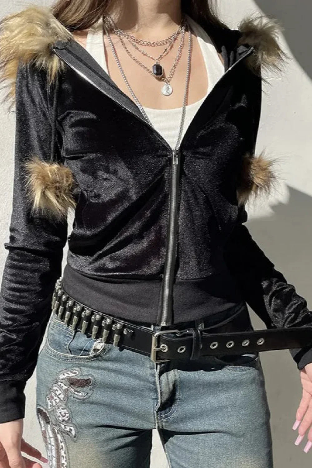 Gothic Velvet Zip Up Hoodie