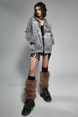 Gothic Wing Print Zip Up Hoodie
