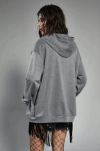 Gothic Wing Print Zip Up Hoodie
