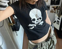 Gothic Y2k Aesthetic Skull Print T Shirt