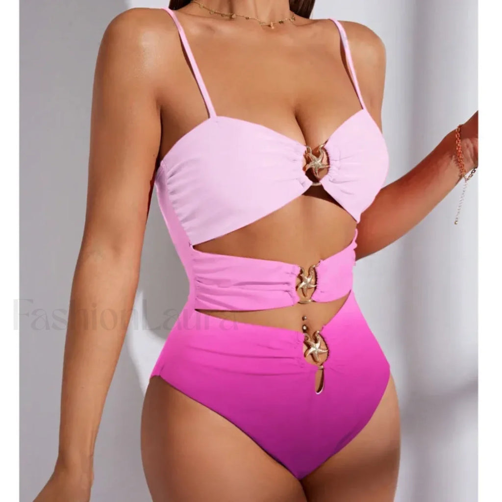Gradient Push Up Closed Swimwear One Piece pink / S