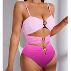 Gradient Push Up Closed Swimwear One Piece pink / S