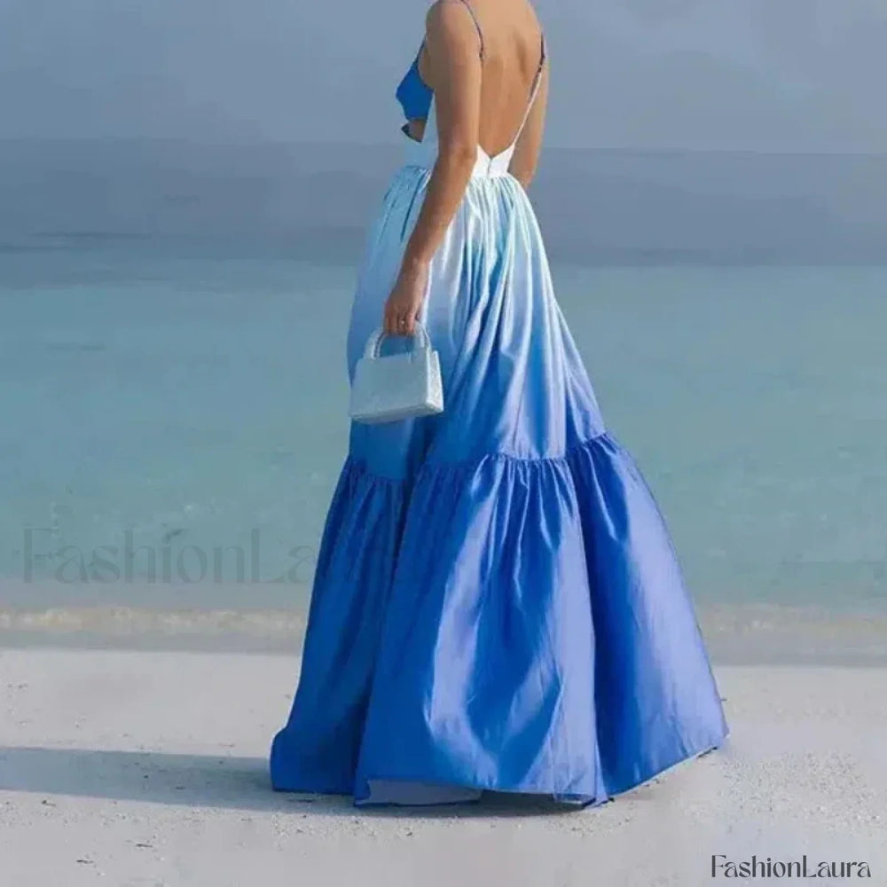 Gradient Sling Print Midi Maxi Dress