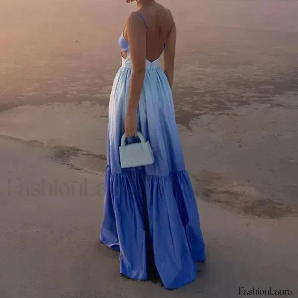 Gradient Sling Print Midi Maxi Dress