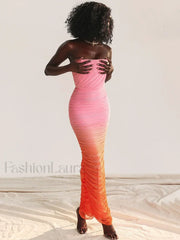 Gradient Strapless Split Maxi Dress