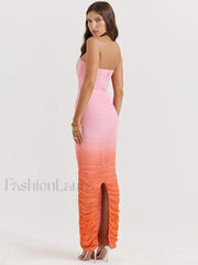 Gradient Strapless Split Maxi Dress