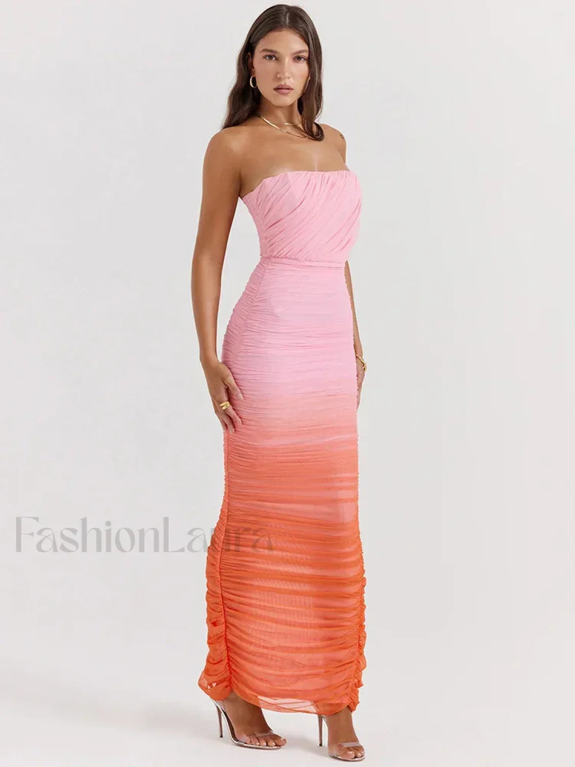 Gradient Strapless Split Maxi Dress Secondary image