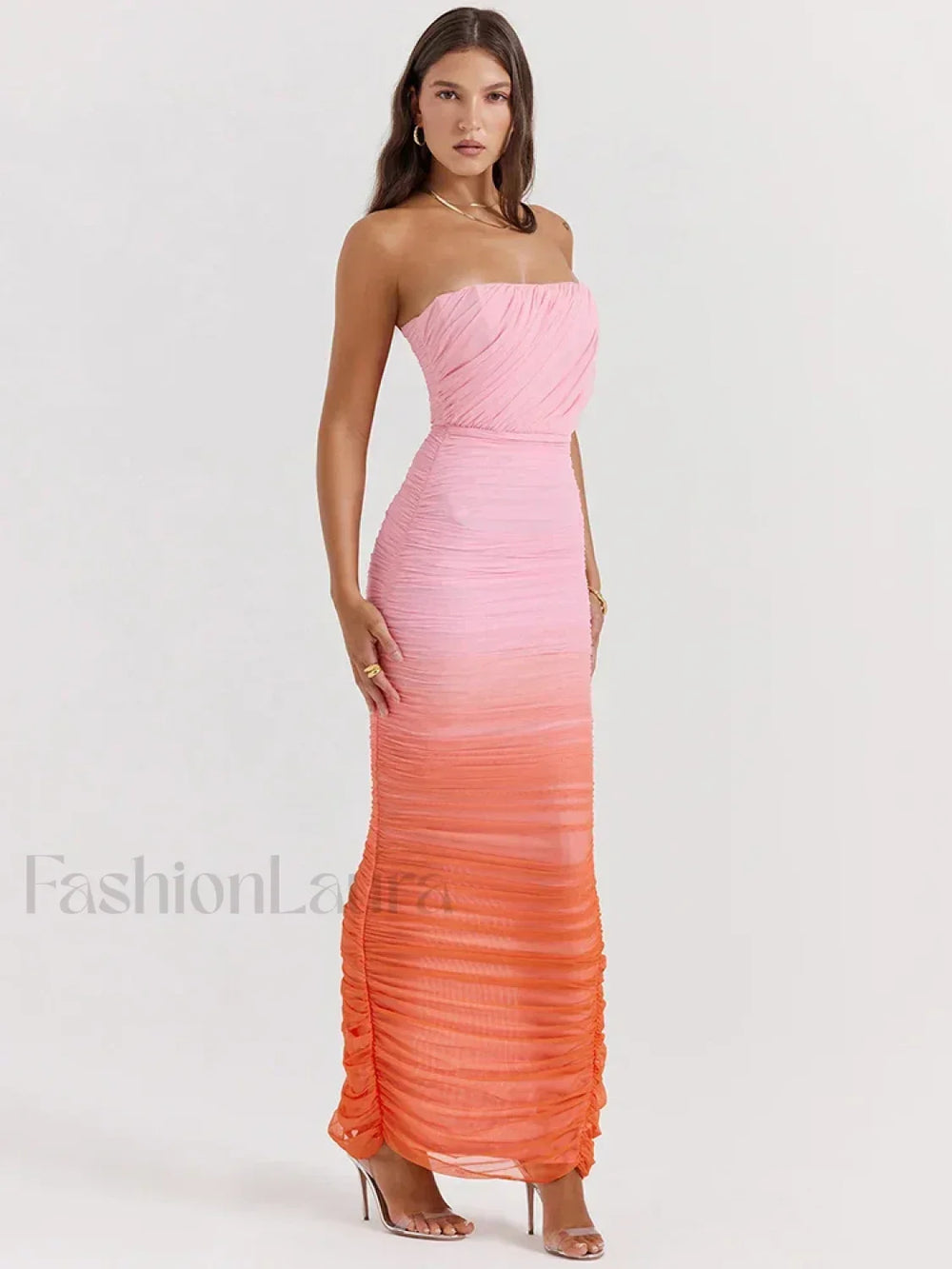 Gradient Strapless Split Maxi Dress